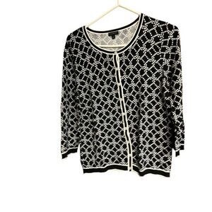 Talbots Women's L Black & White Geometric‎ Button-Up Cardigan Sweater